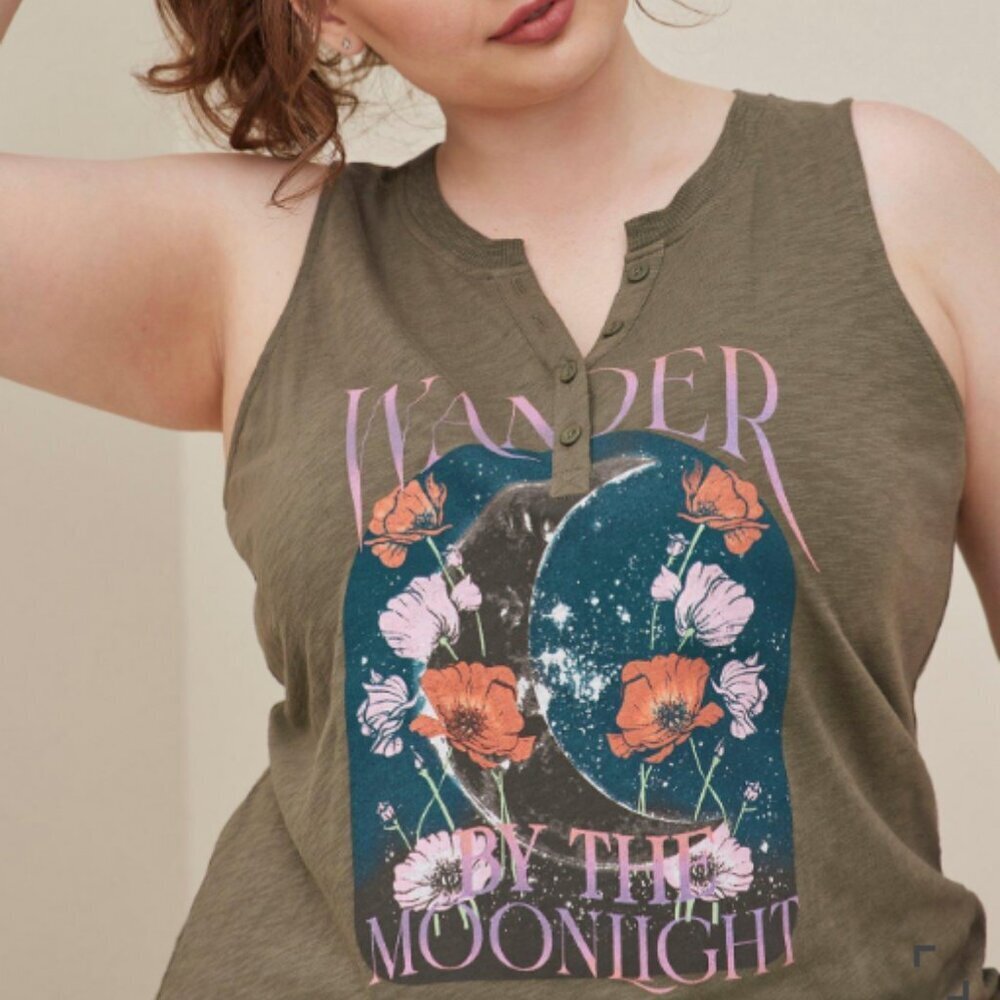 TORRID Graphic  Classic Fit Heritage Slub V-Neck Henley Tank Size 2